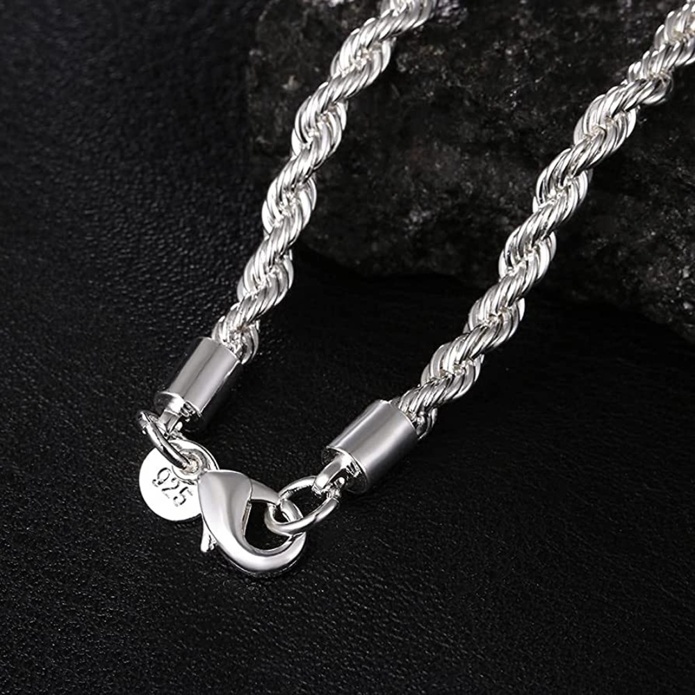 New S925 Sterling Silver Hallmarked Solid Silver 4mm Twisted Rope Chain Bracelet - Picture 9 of 14